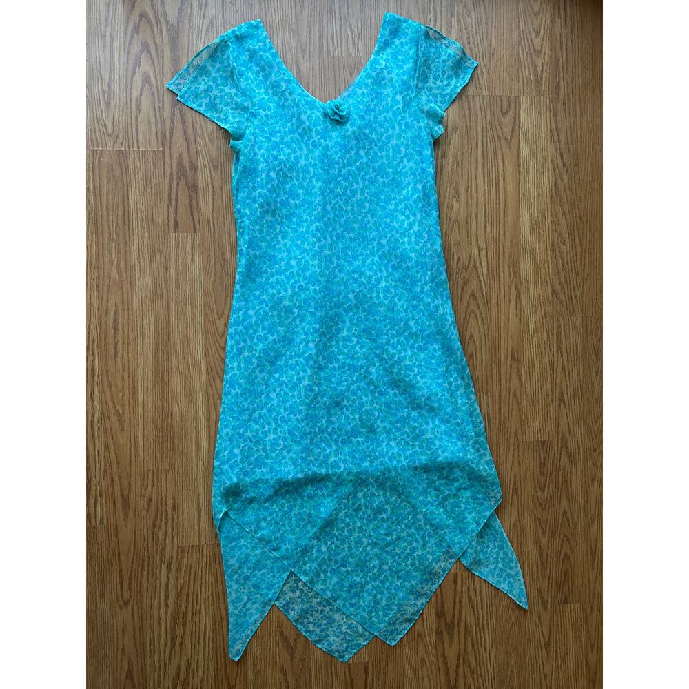 Teal Y2K Floral Midi Fairy Dress w/ Asymmetrical Hem